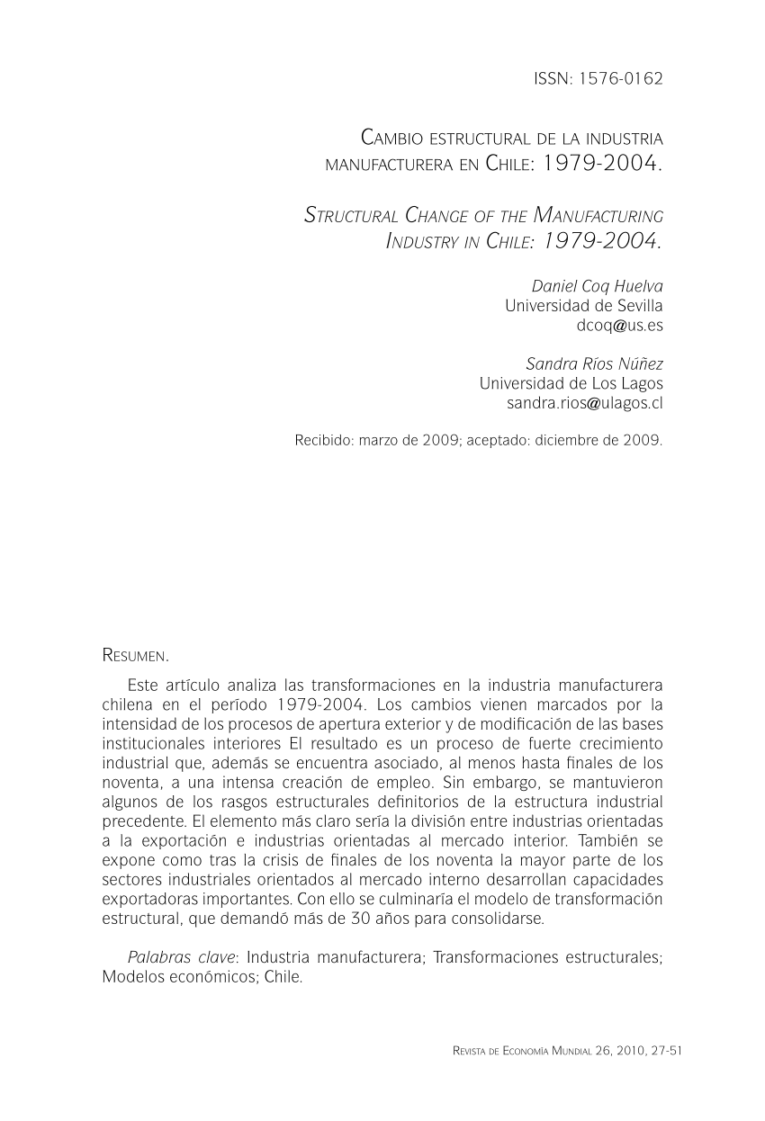 Pdf Cambio Estructural De La Industria Manufacturera En Chile 1979 04