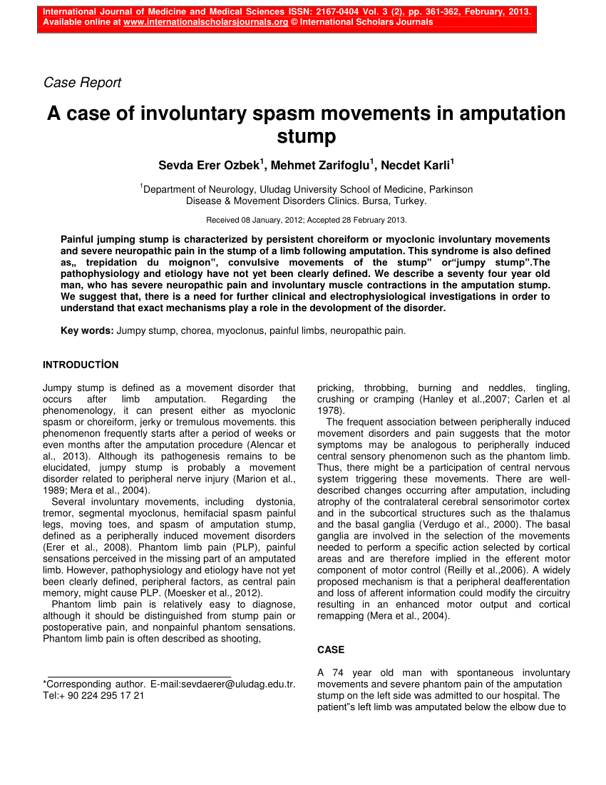 pdf) a case of involuntary spasm movements in amputation stump