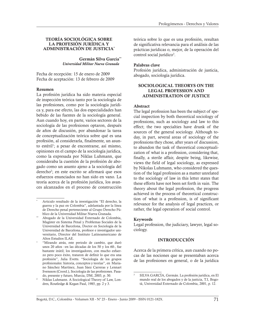 PDF) Teoría sociológica sobre la profesión jurídica y administración de  justicia