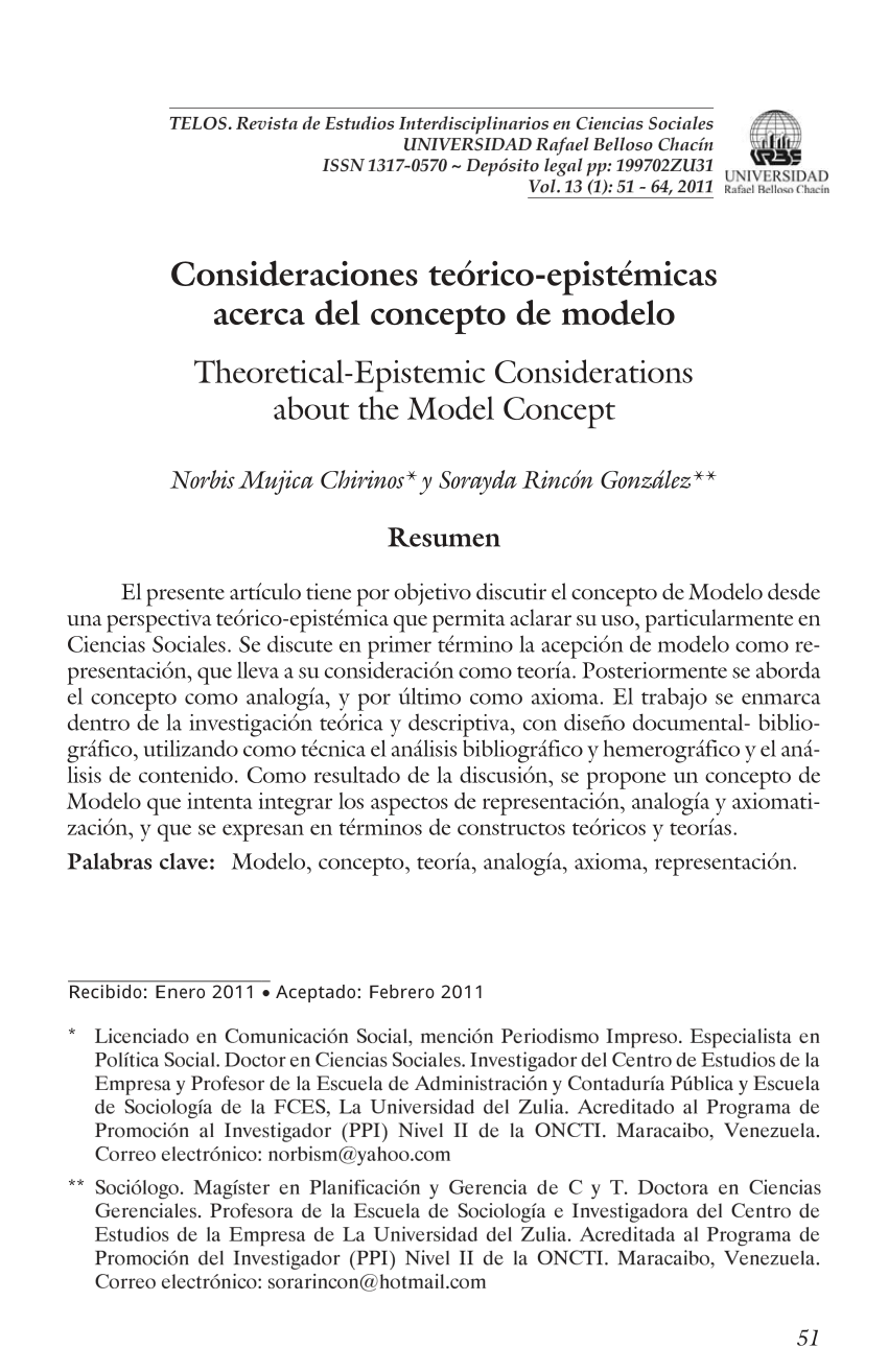 PDF) Consideraciones teórico-epistémicas acerca del concepto de modelo