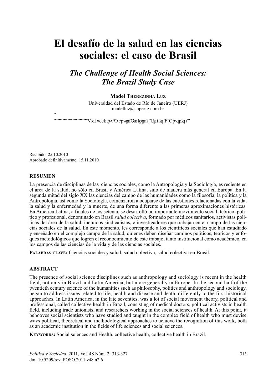 Pdf El Desafío De La Salud En Las Ciencias Sociales El Caso De Brasil 0678