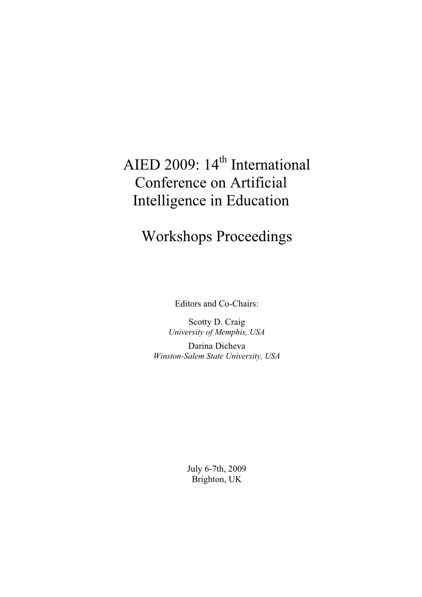 Pdf Aied 2009 14th International Conference On Artificial Intelligence In Education Workshops Proceedings