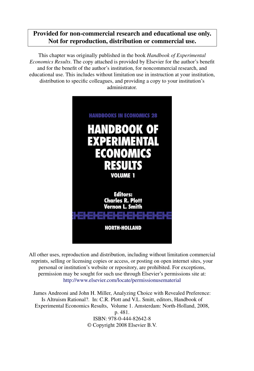 PDF) Prepared for the THE HANDBOOK OF EXPERIMENTAL ECONOMICS RESULTS