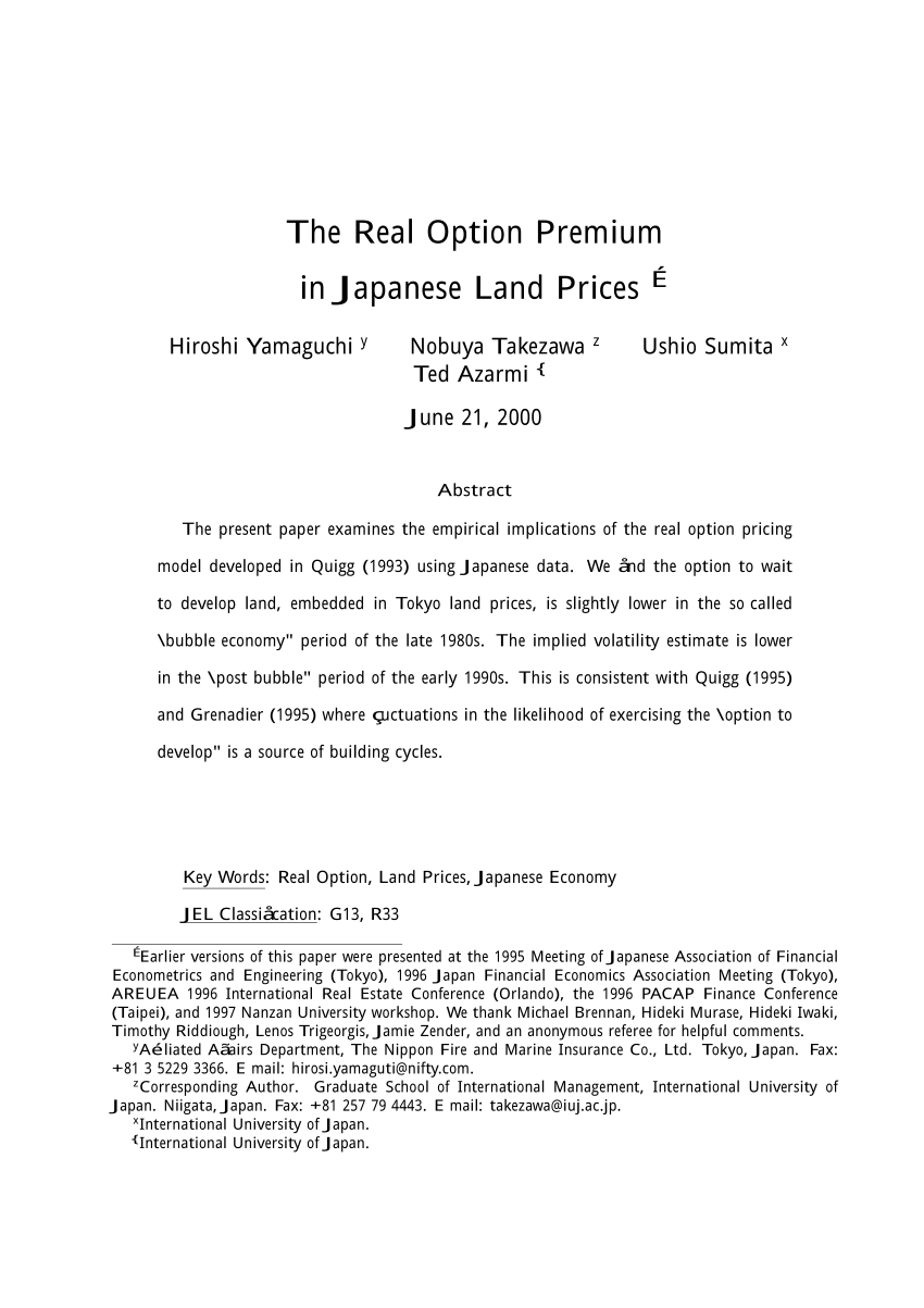 Pdf The Real Option Premium In Japanese Land Prices