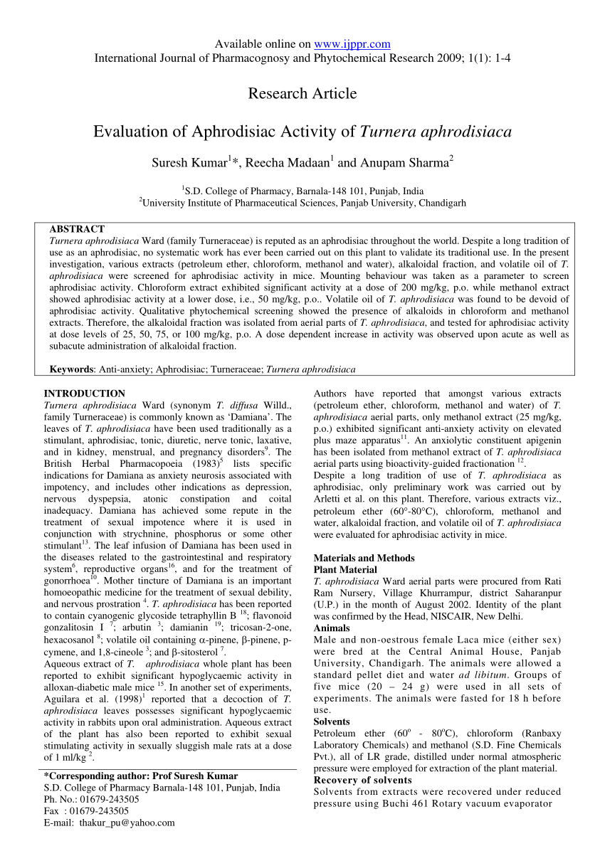 PDF Evaluation of aphrodisiac activity of Turnera aphrodisiaca