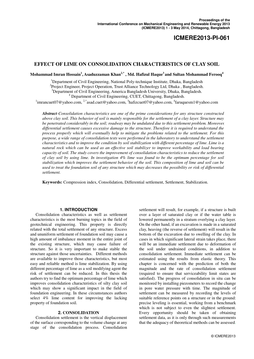 Effect of lime on clay soil