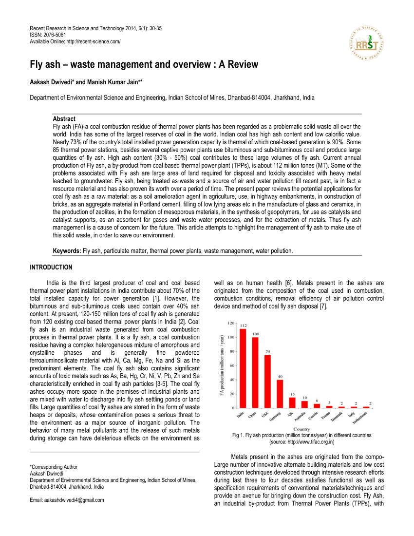 Pdf Fly Ash Waste Management And Overview A Review - 