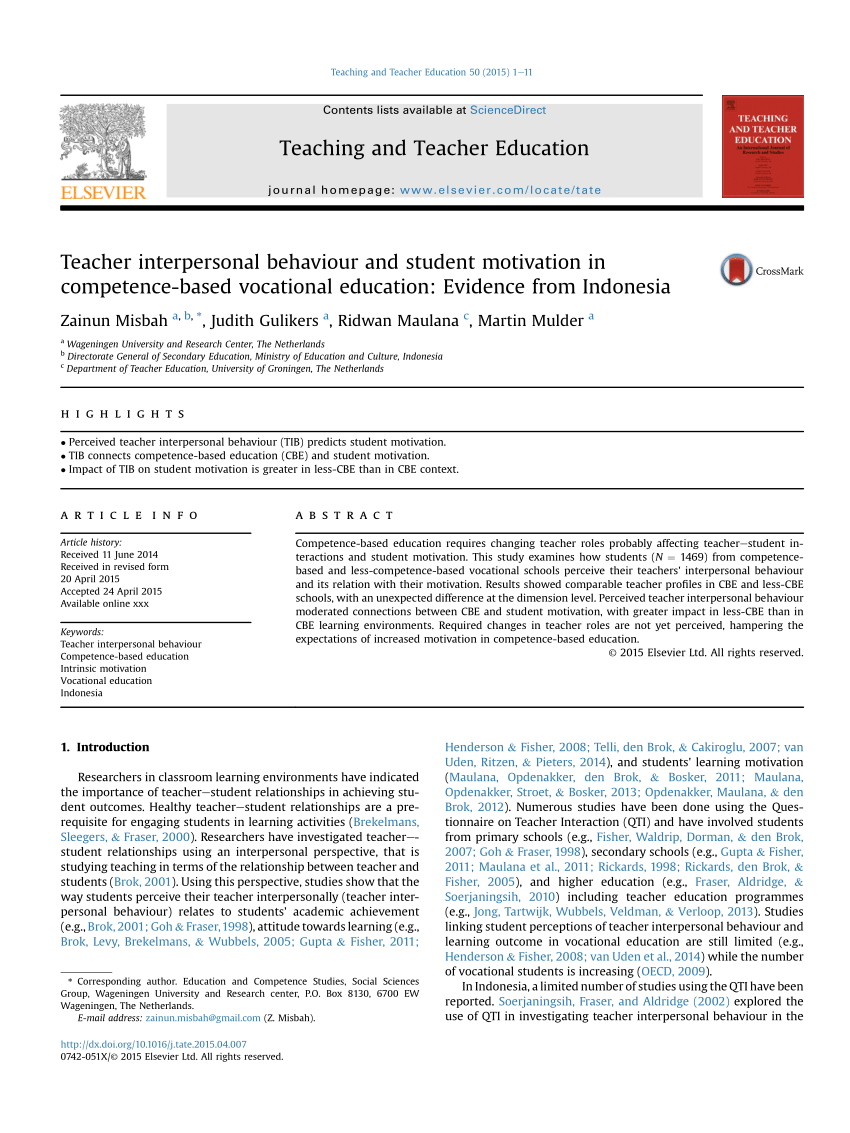 Teachar Studenxxx - PDF) Teacher interpersonal behaviour and student motivation in  competence-based vocational education: Evidence from Indonesia