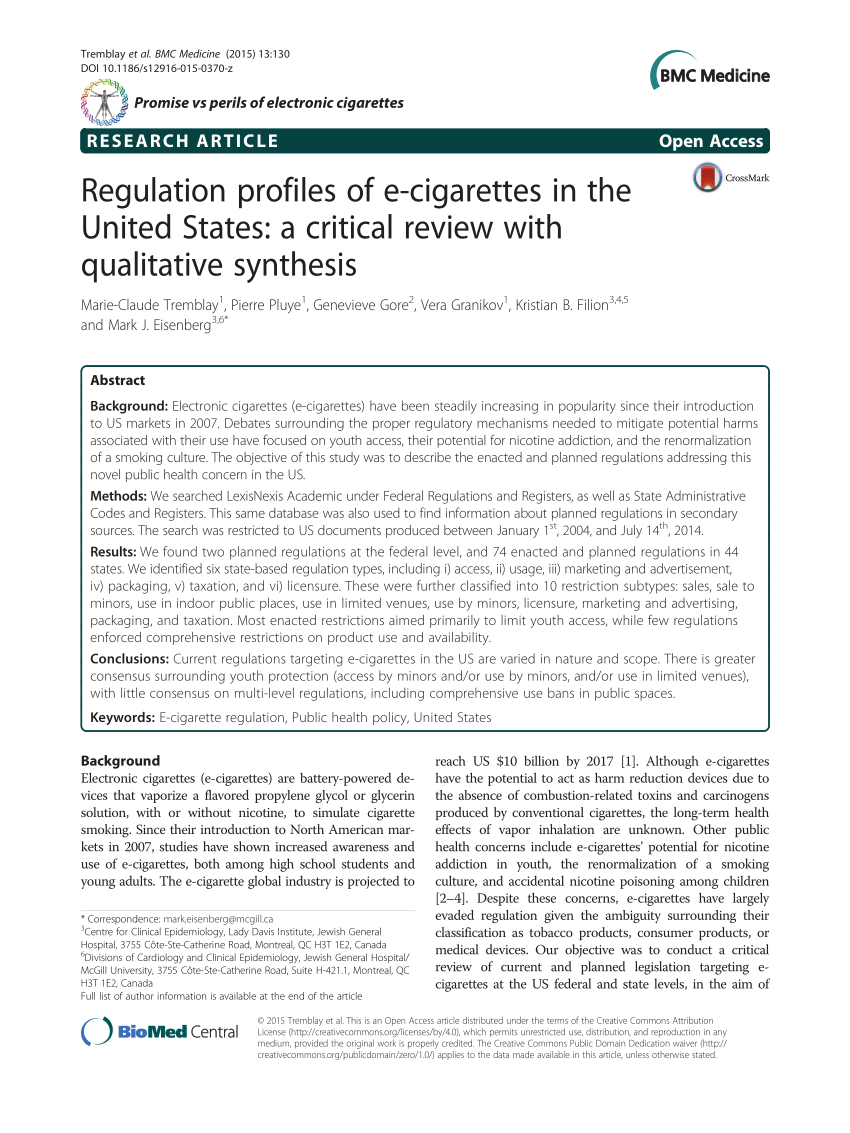 PDF Regulation Profiles of E Cigarettes in the United States A