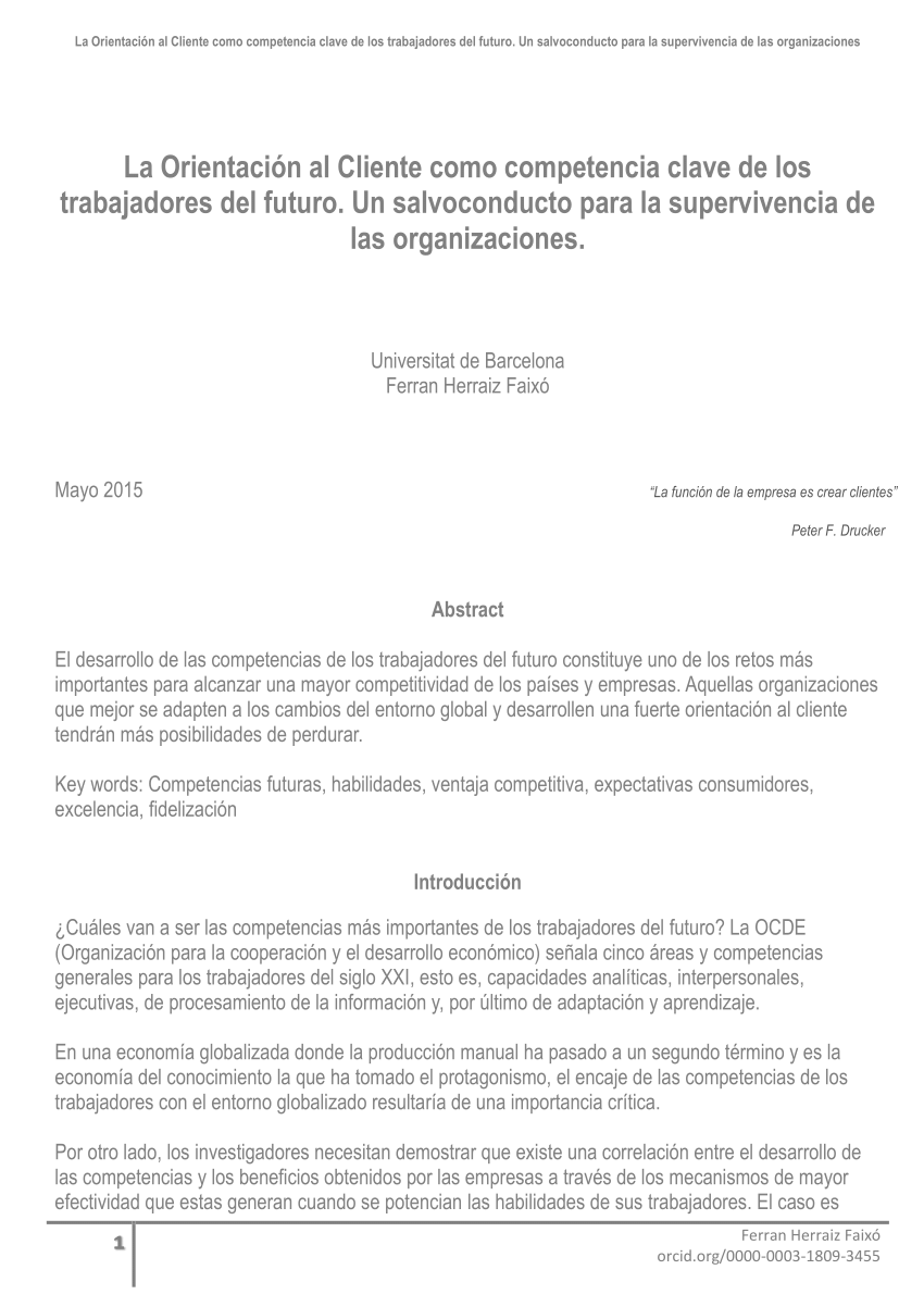 Pdf La Orientacion Al Cliente Como Competencia Basica Un Salvoconducto Para Las Empresas Del Futuro