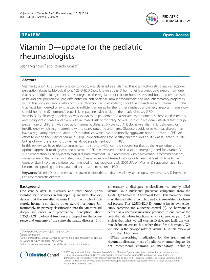 (PDF) Vitamin D—update for the pediatric rheumatologists