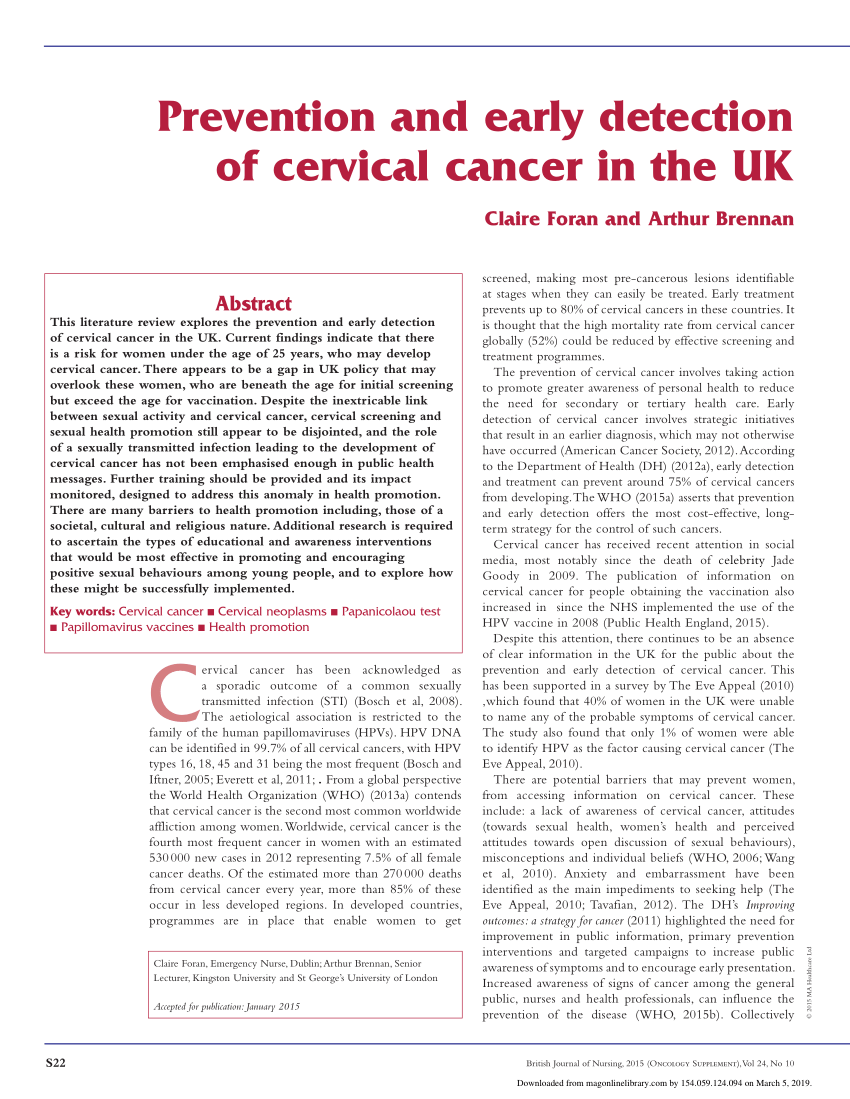 literature review on cervical cancer pdf