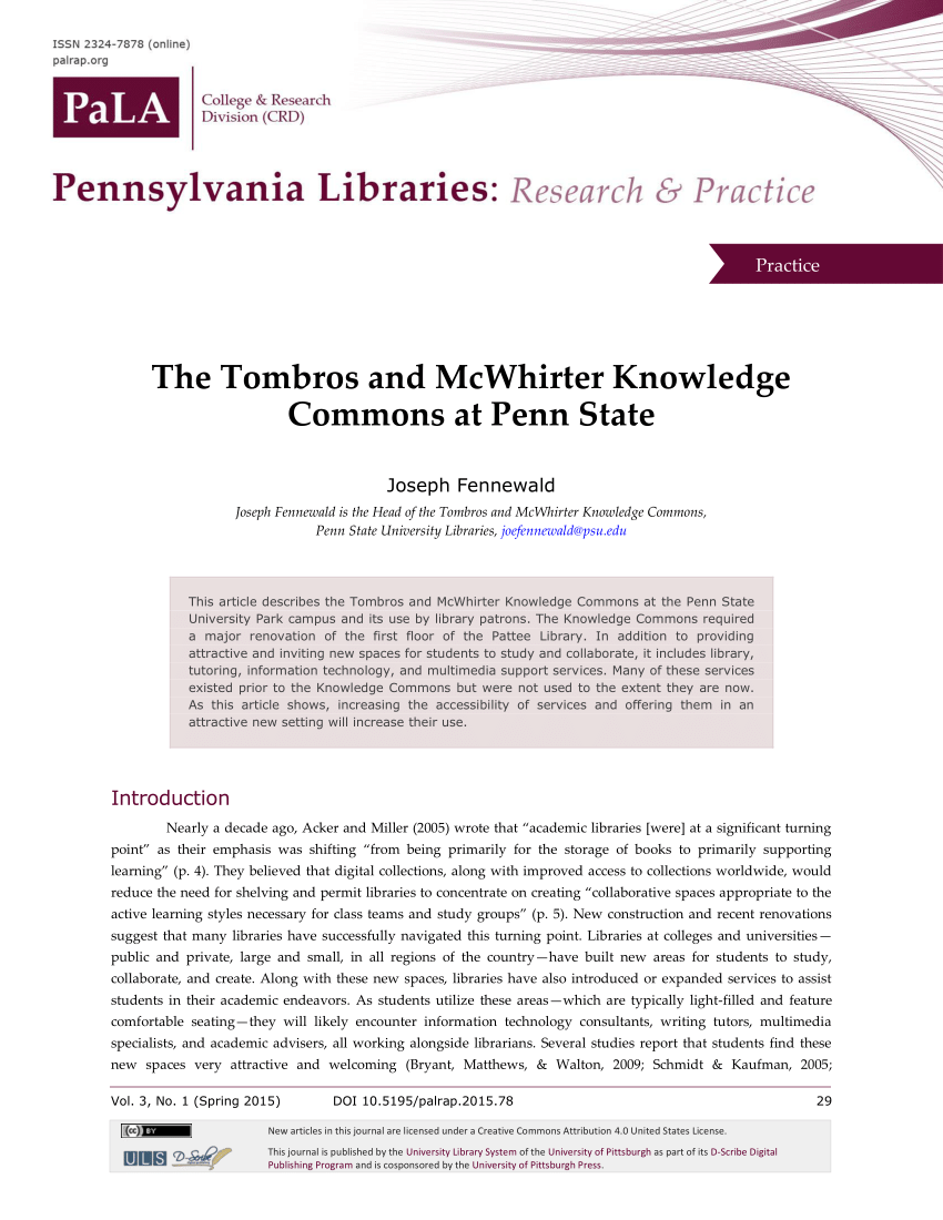 Pdf The Tombros And Mcwhirter Knowledge Commons At Penn State