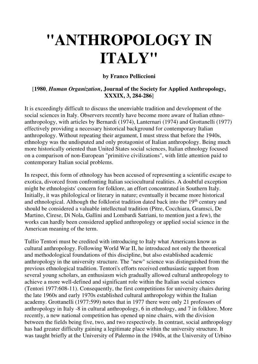 anthropology phd italy