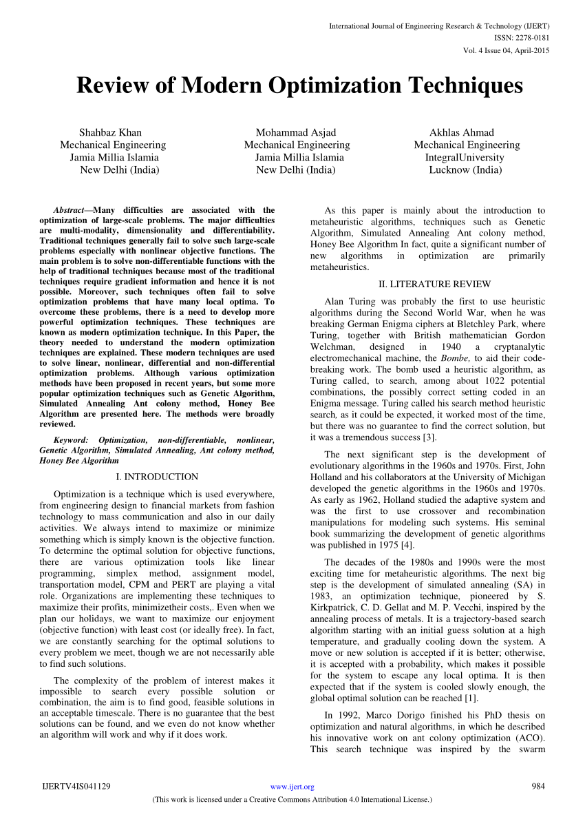 research paper on optimization techniques