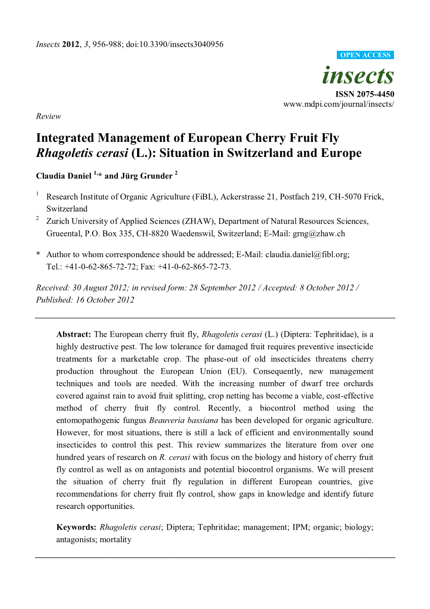 Pdf Integrated Management Of European Cherry Fruit Fly Rhagoletis Cerasi L Situation In Switzerland And Europe