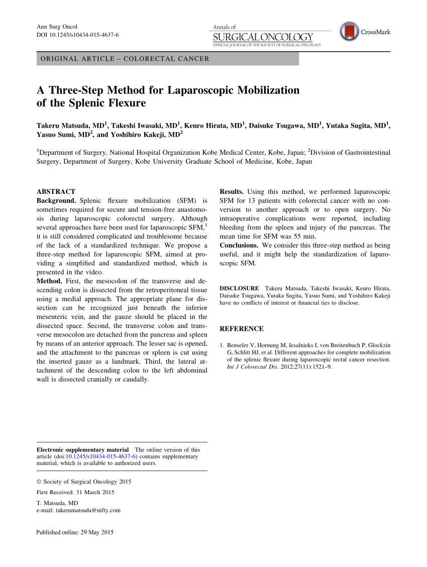 Pdf A Three Step Method For Laparoscopic Mobilization Of The Splenic Flexure 9664