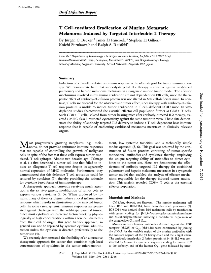 (PDF) T cell-mediated eradication of murine metastatic melanoma induced ...