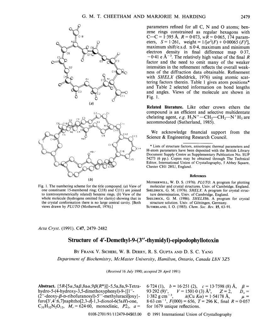 Pdf Structure Of 4 Demethyl 9 3 Thymidyl Epipodophyllotoxin