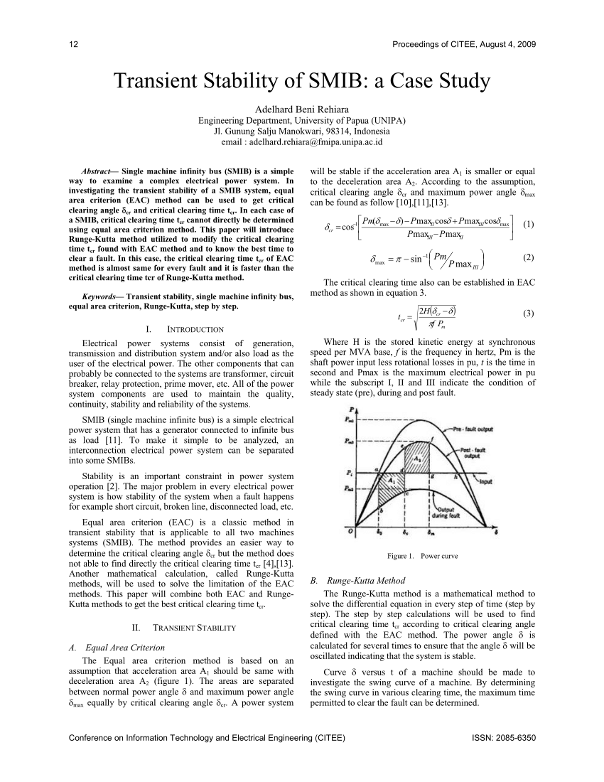 Pdf Transient Stability Of Smib A Case Study