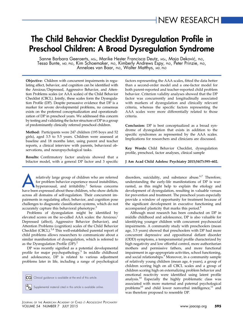 (PDF) The Child Behavior Checklist Dysregulation Profile