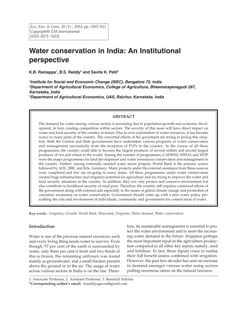 research paper on water conservation in india