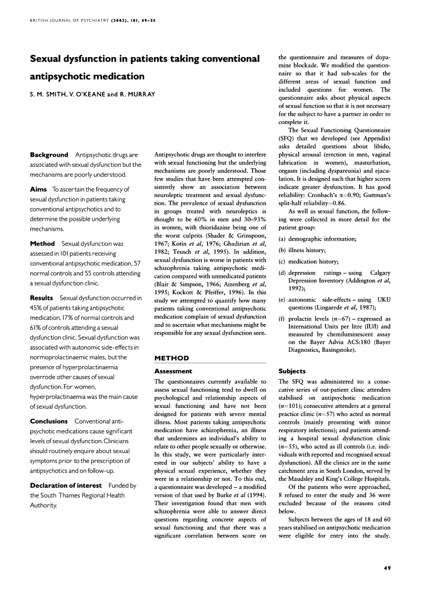 PDF Sexual dysfunction in patients taking conventional