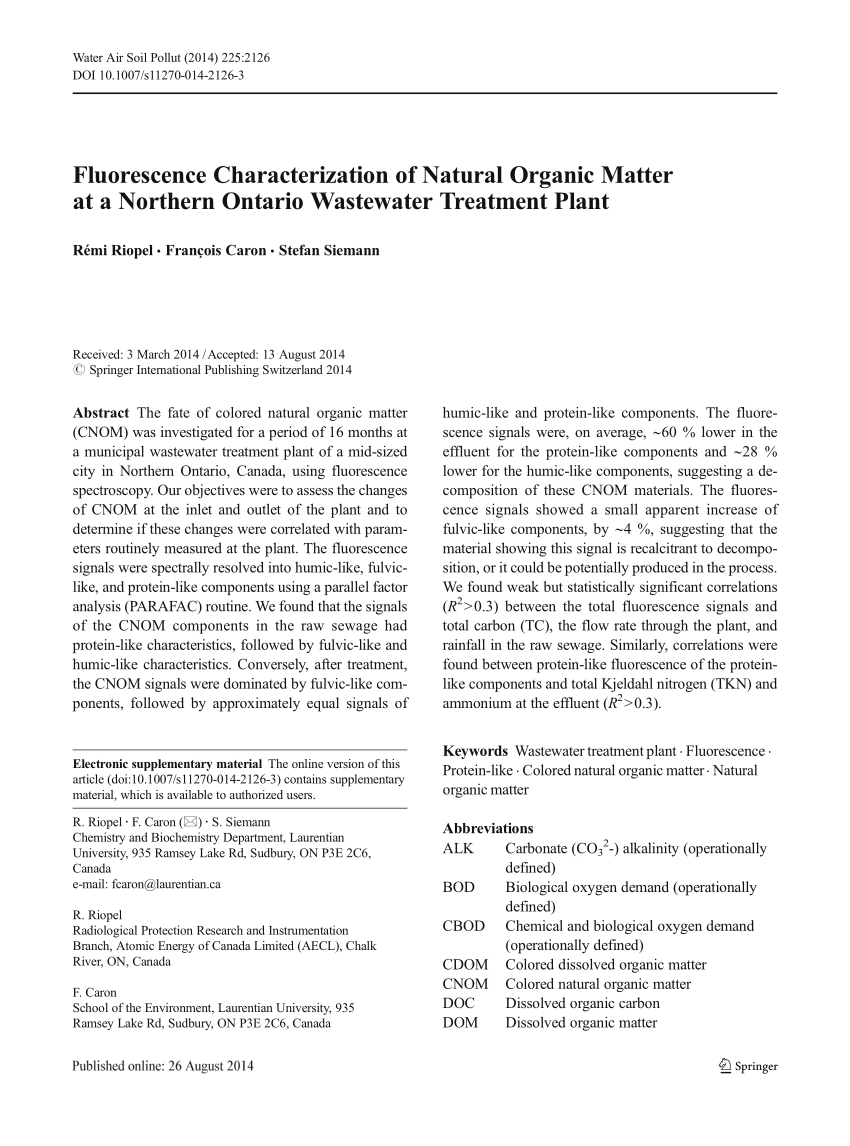 pdf) fluorescence characterization of natural organic matter at a