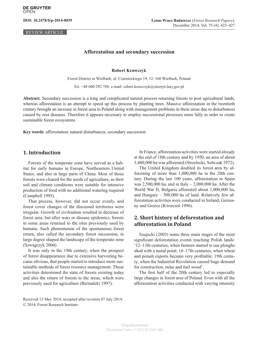 PDF) Afforestation and secondary succession