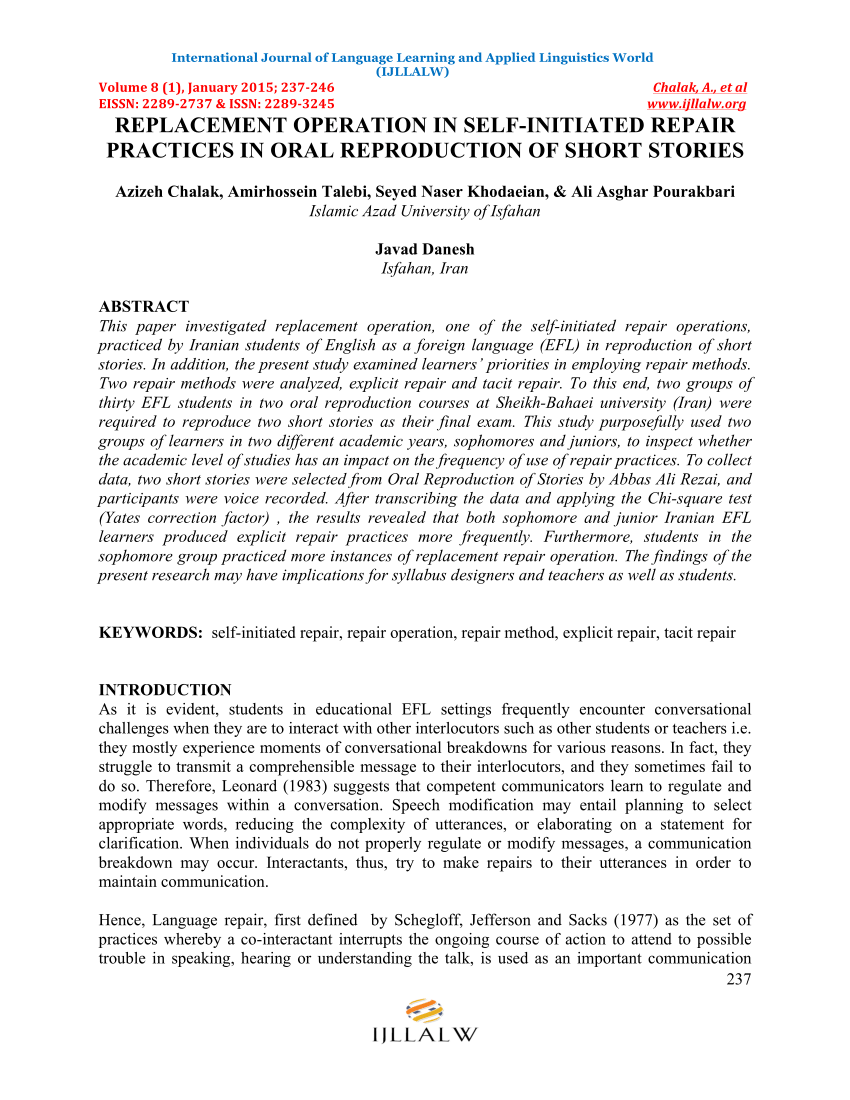 (PDF) REPLACEMENT OPERATION IN SELFINITIATED REPAIR PRACTICES IN ORAL