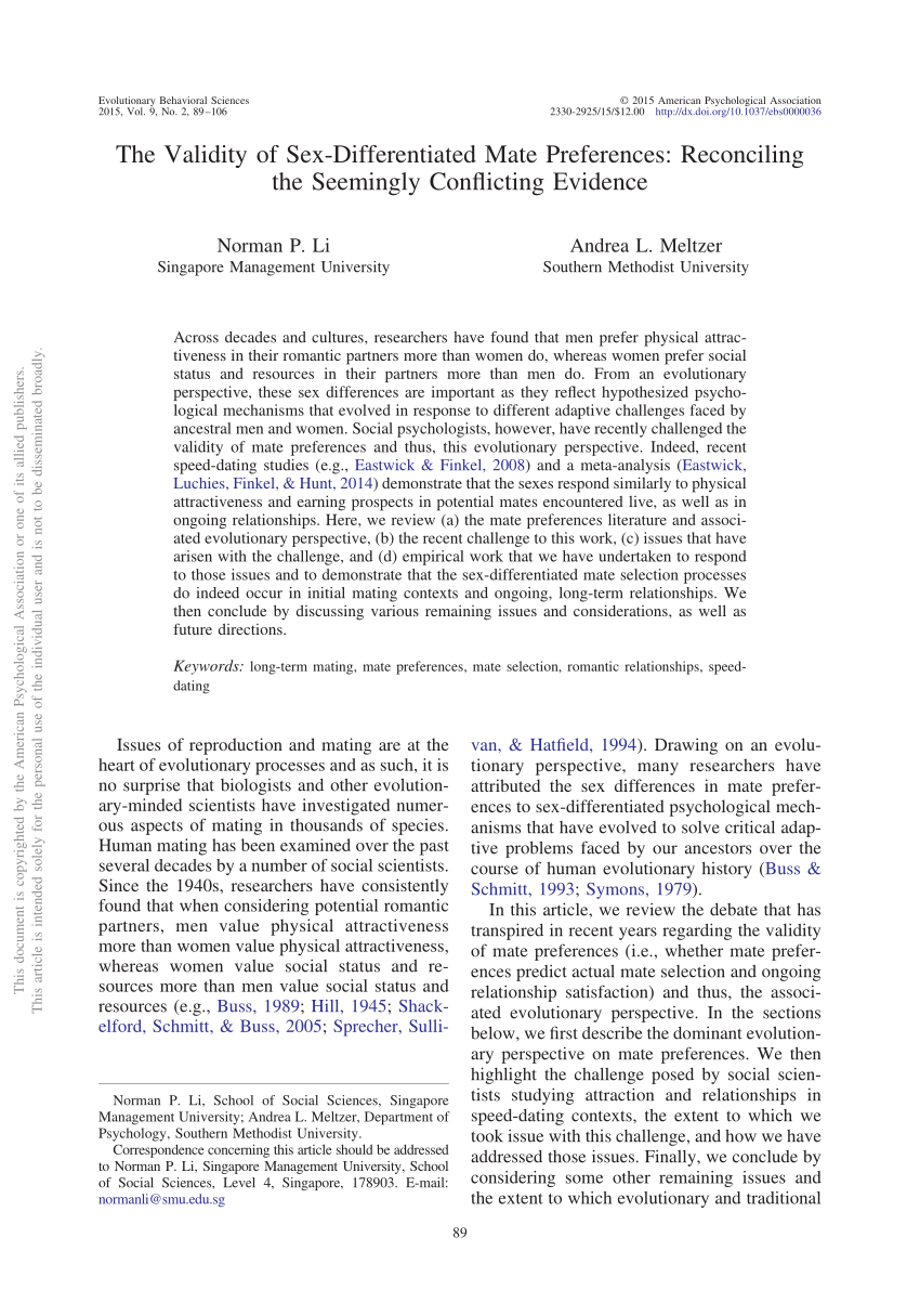 Pdf The Validity Of Sex Differentiated Mate Preferences Reconciling The Seemingly Conflicting 5942