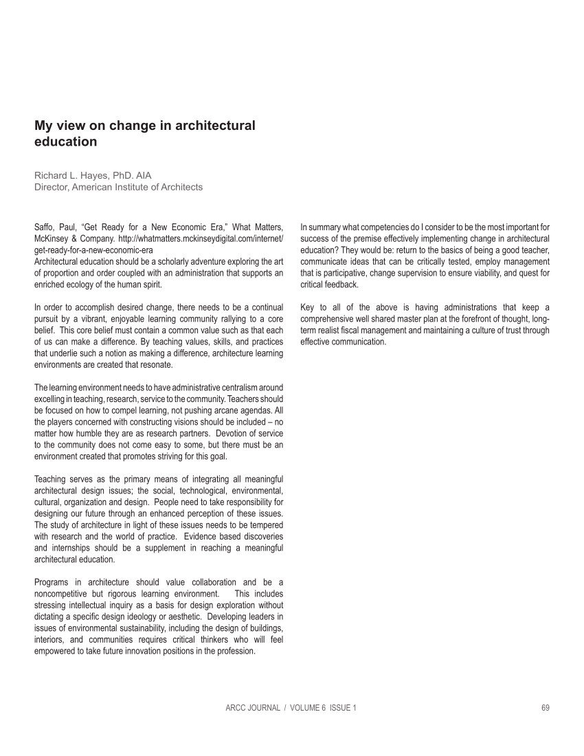 Pdf My View On Change In Architectural Education