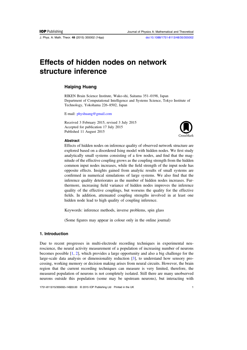 Pdf Effects Of Hidden Nodes On Network Structure Inference