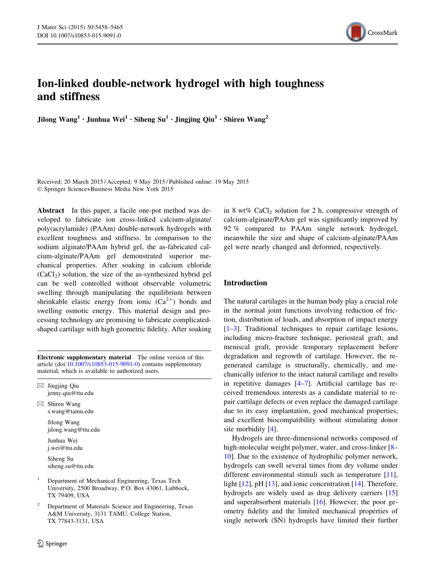 PDF) Ion-linked double-network hydrogel with high toughness and 