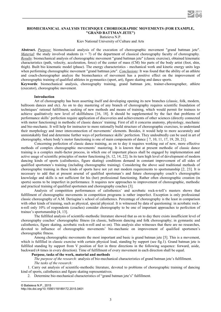 PDF) Biomechanical analysis technique choreographic movements (for example,  “grand battman jete”)