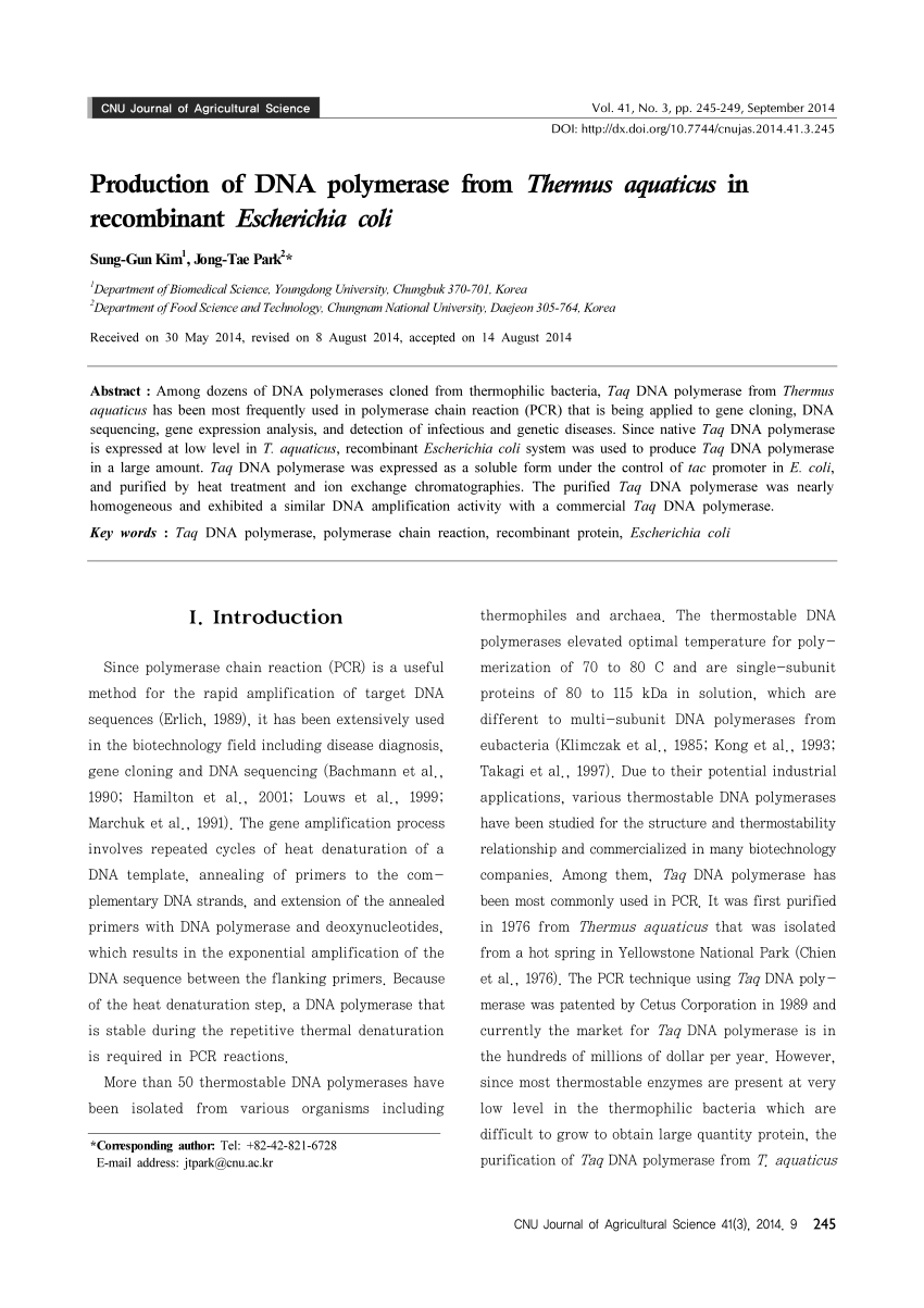 (PDF) Production of DNA polymerase from Thermus aquaticus in