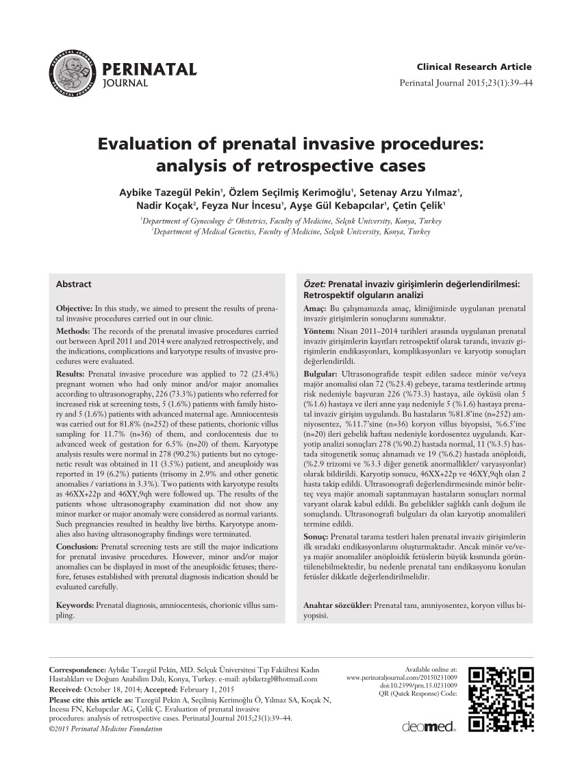 PDF Evaluation of prenatal invasive procedures analysis of  