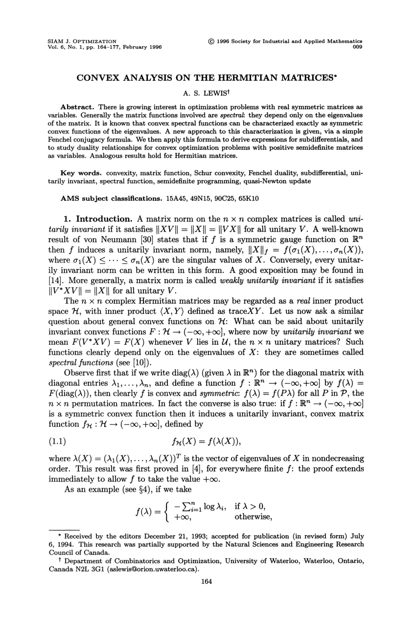 (PDF) Convex Analysis on the Hermitian Matrices
