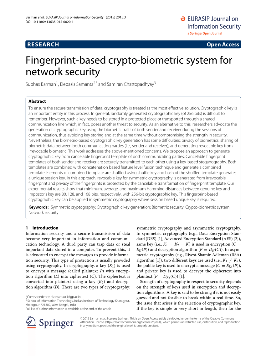 Pdf Fingerprint Based Crypto Biometric System For Network Security