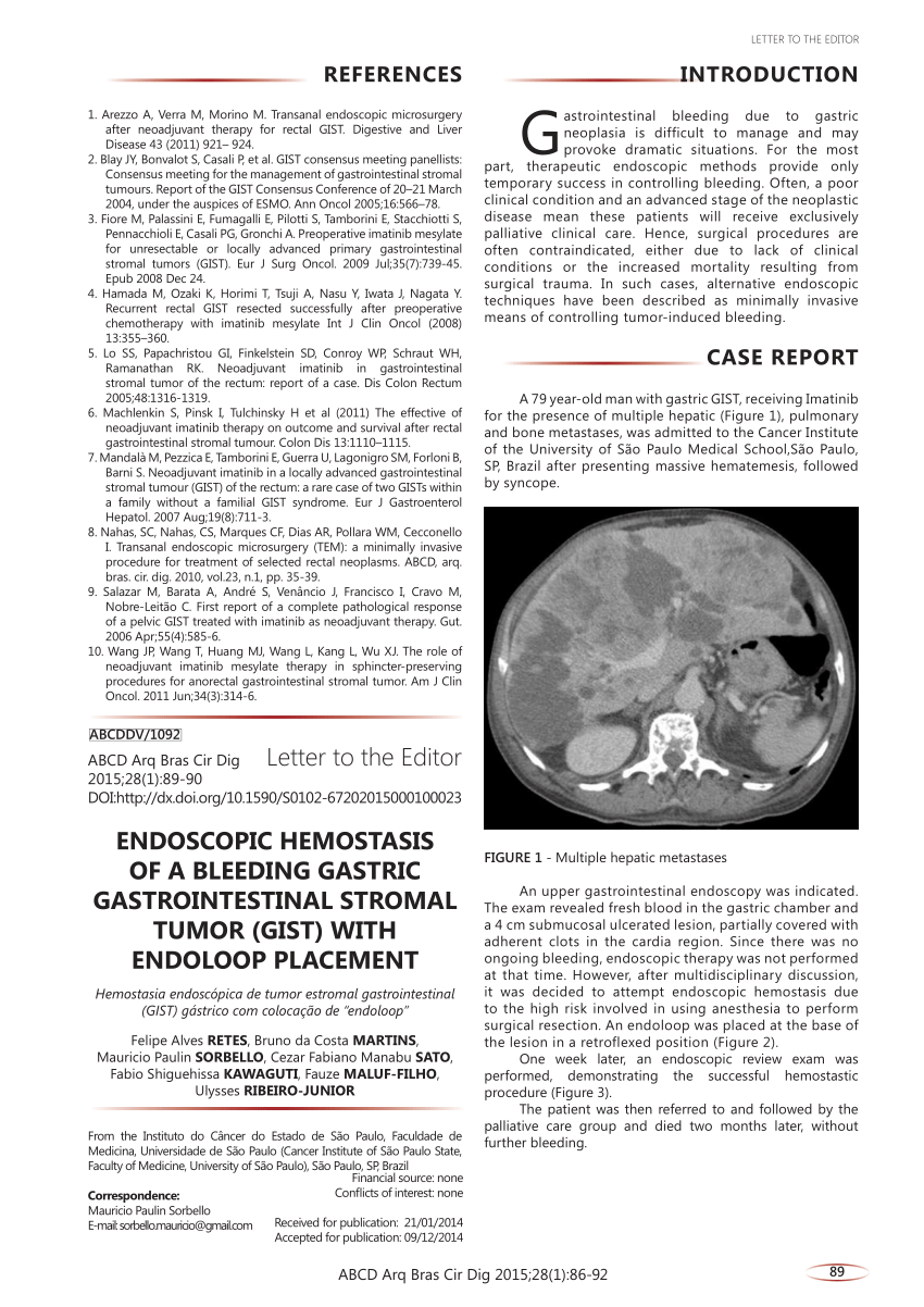 Pdf Endoscopic Hemostasis Of A Bleeding Gastric - 