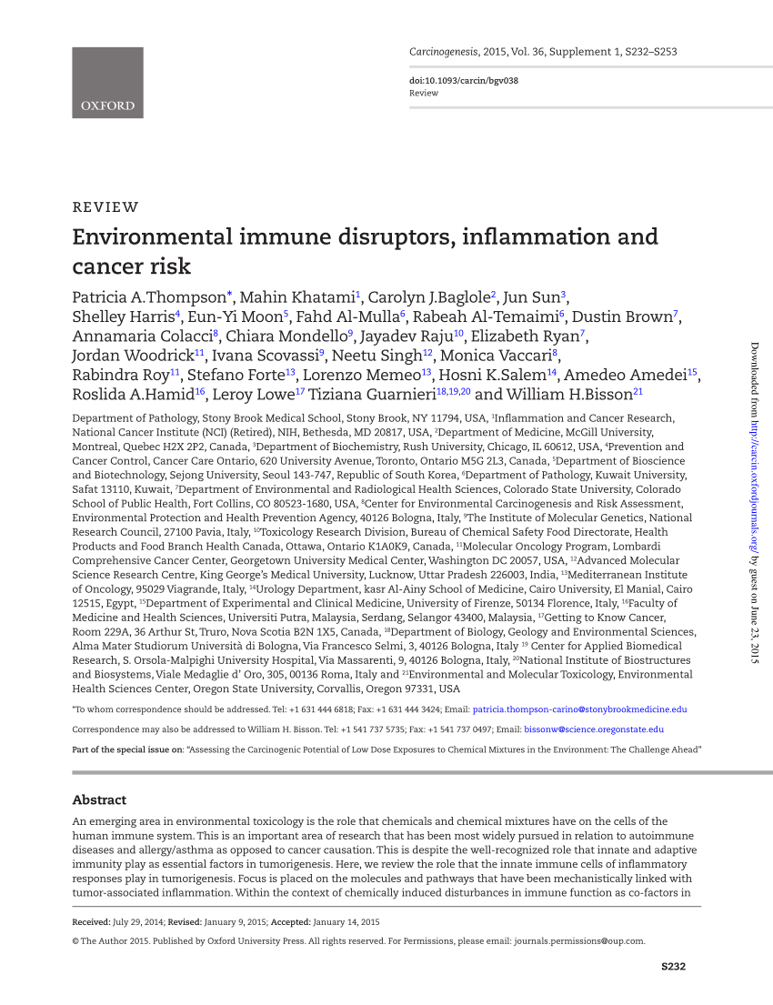 Pdf Environmental Immune Disruptors Inflammation And Cancer Risk