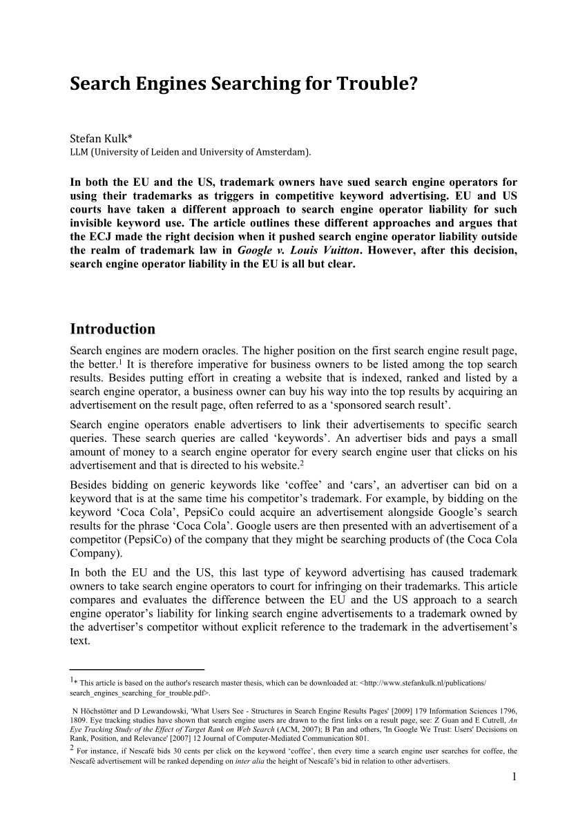 PDF) The Preliminary Ruling Decision in the Case of Google vs. Louis Vuitton  Concerning the AdWord Service and its Impact on the Community Law