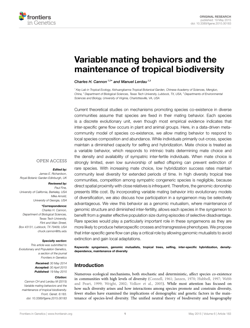 Pdf Variable Mating Behaviors And The Maintenance Of Tropical