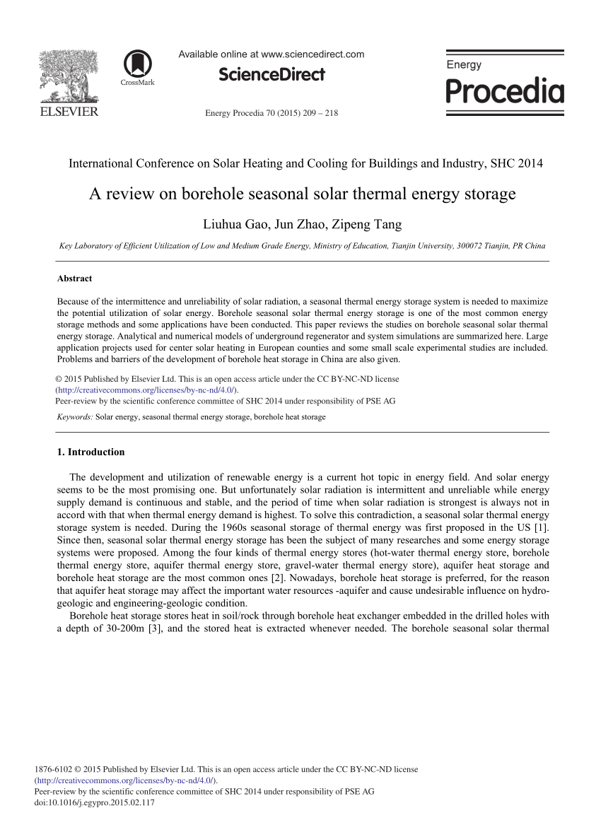 Pdf A Review On Borehole Seasonal Solar Thermal Energy Storage