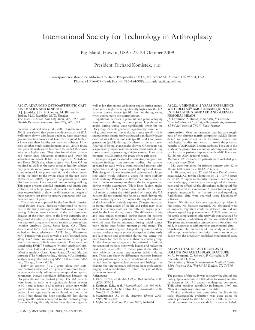 PDF) A1017. ADVANCED OSTEOARTHRITIC GAIT KINEMATICS AND KINETICS