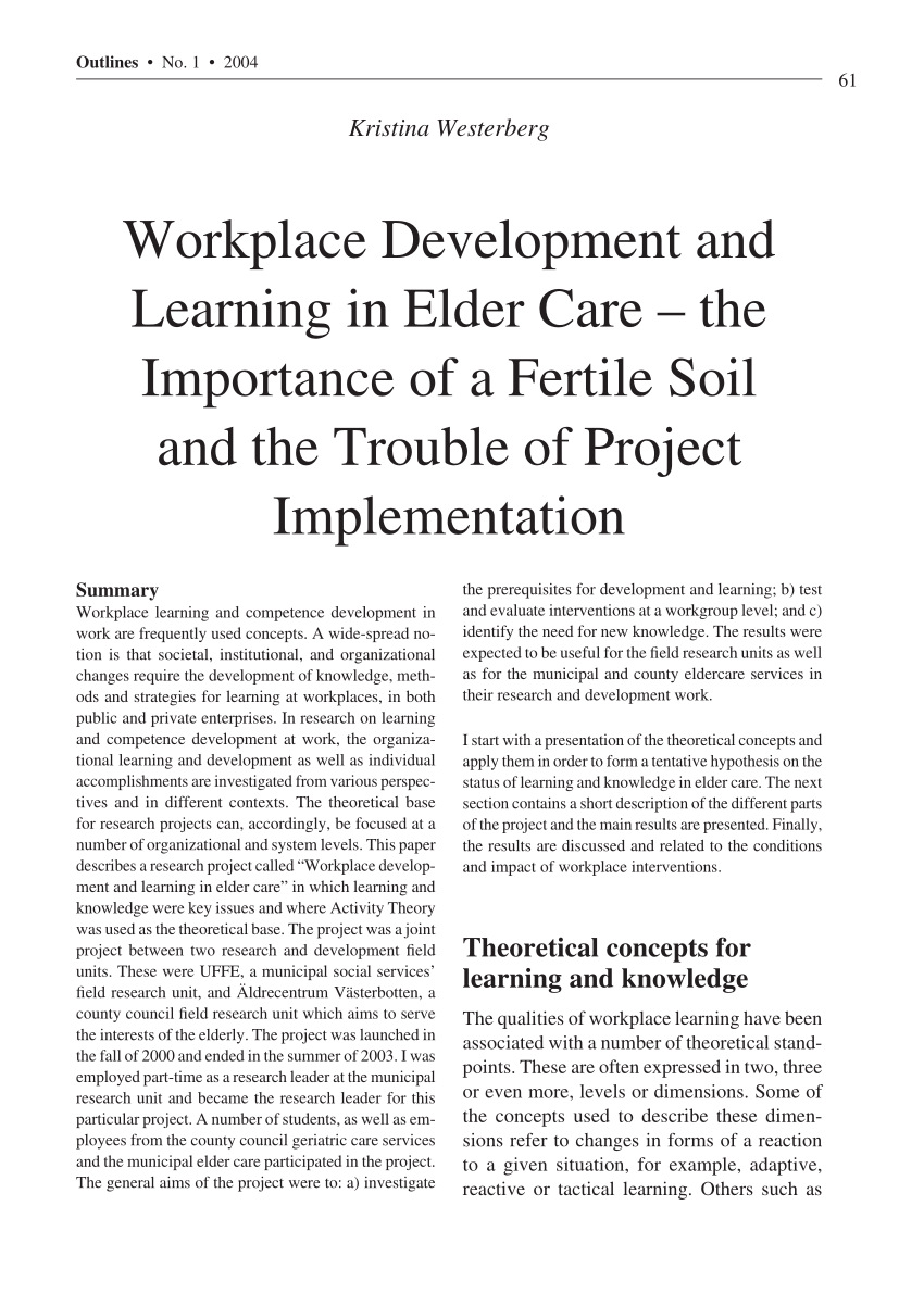 Pdf Workplace Development And Learning In Elder Care The