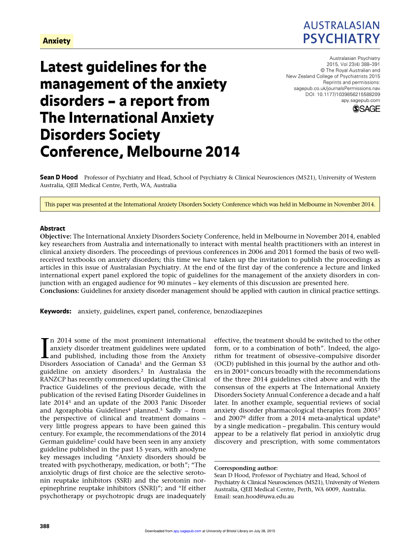 (PDF) Latest guidelines for the management of the anxiety disorders a