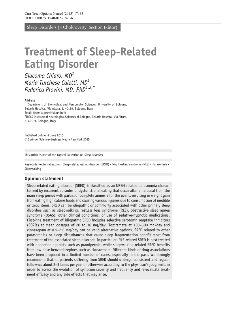 Pdf Treatment Of Sleep Related Eating Disorder