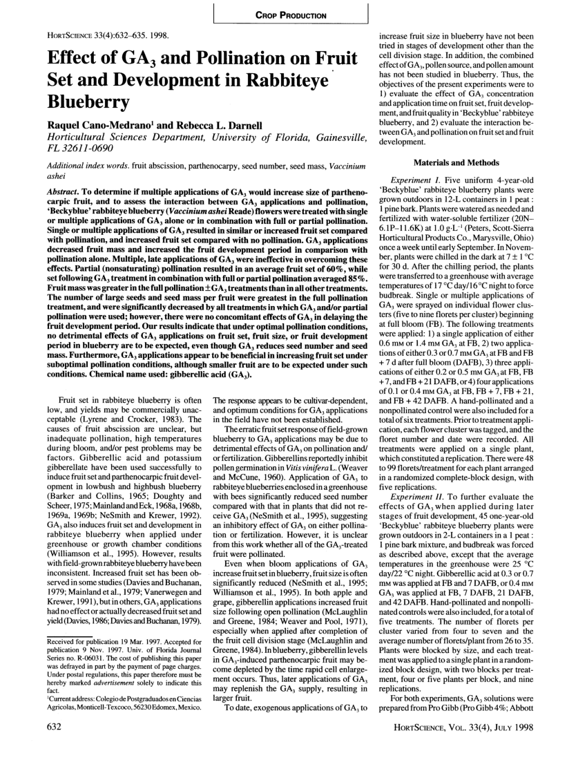 (PDF) Effect of GA3 and Pollination on Fruit Set and Development in