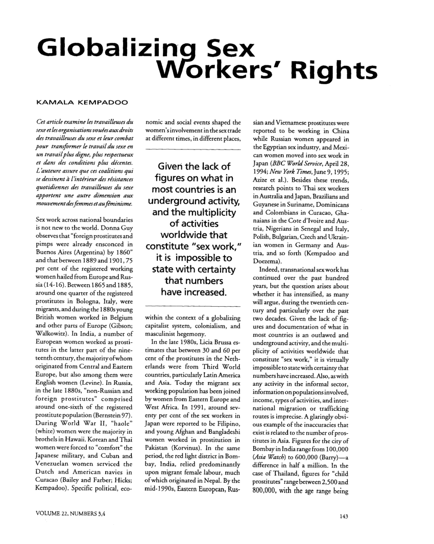 Pdf Globalizing Sex Workers Rights